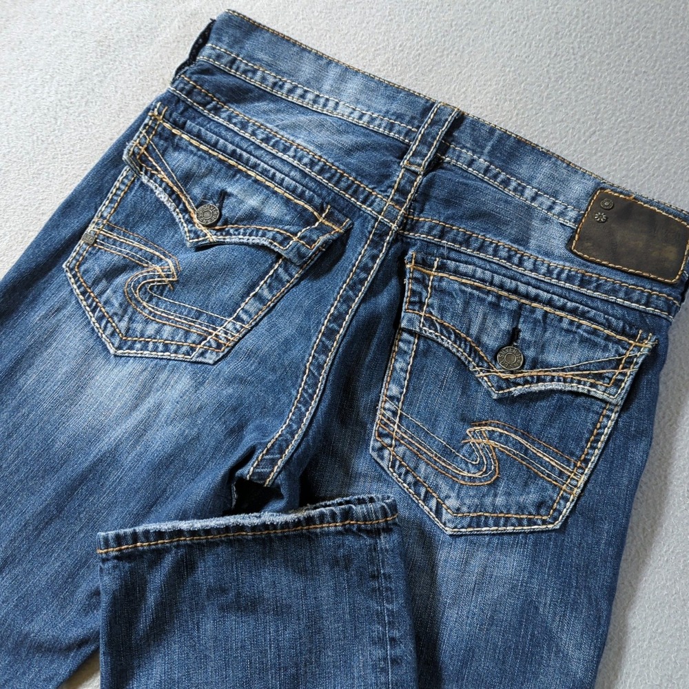 Silver Jeans Zac Flap Straight Mens 31x32 Blue Relaxed Fit Contrast Stitch Denim